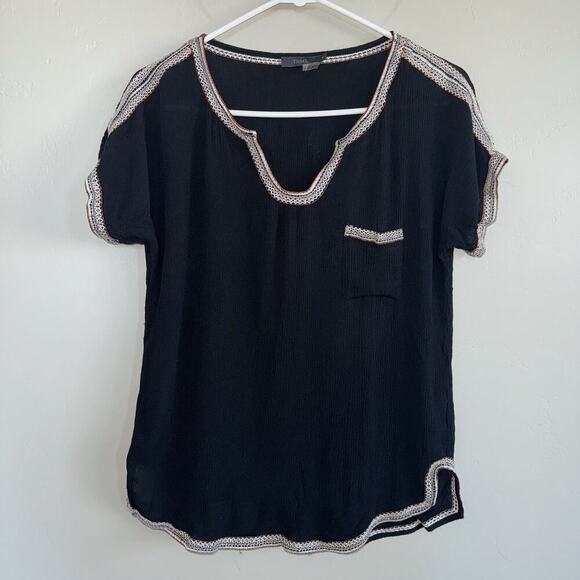 THLM Boho Black Top Embroidered Shirt Woman’s Size M Style #TM3045 Hippie - Picture 1 of 8